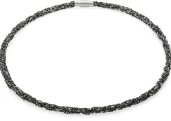 Collier gestrickt, Silber oxidiert