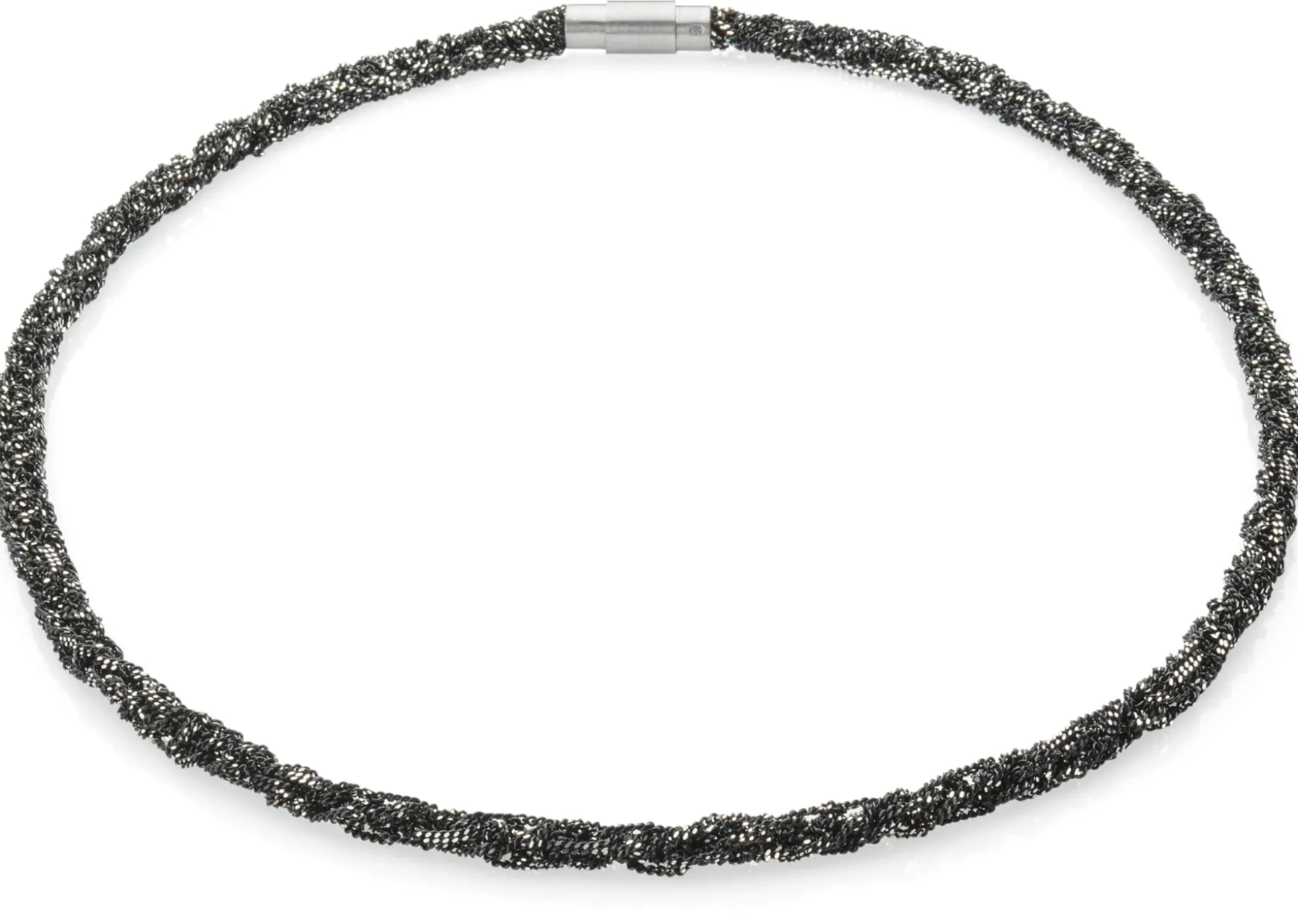 Collier gestrickt, Silber oxidiert