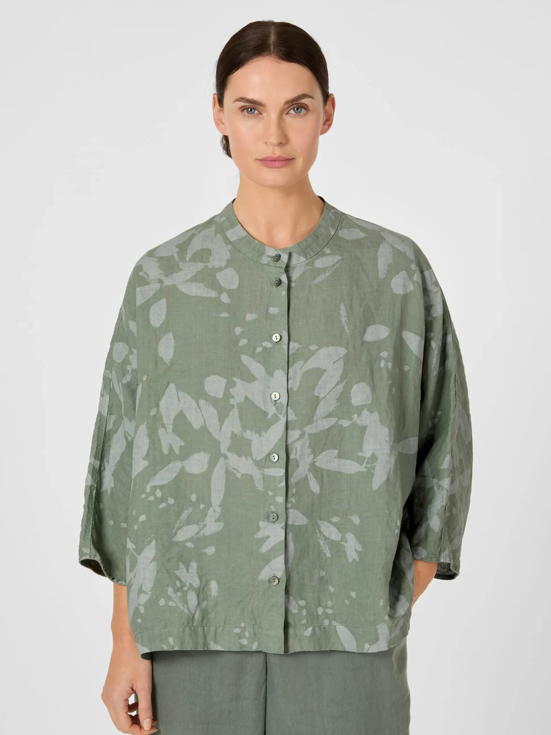 Damenbluse Hanf gemustert