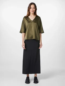 Damenbluse Seidensatin V-Ausschnitt