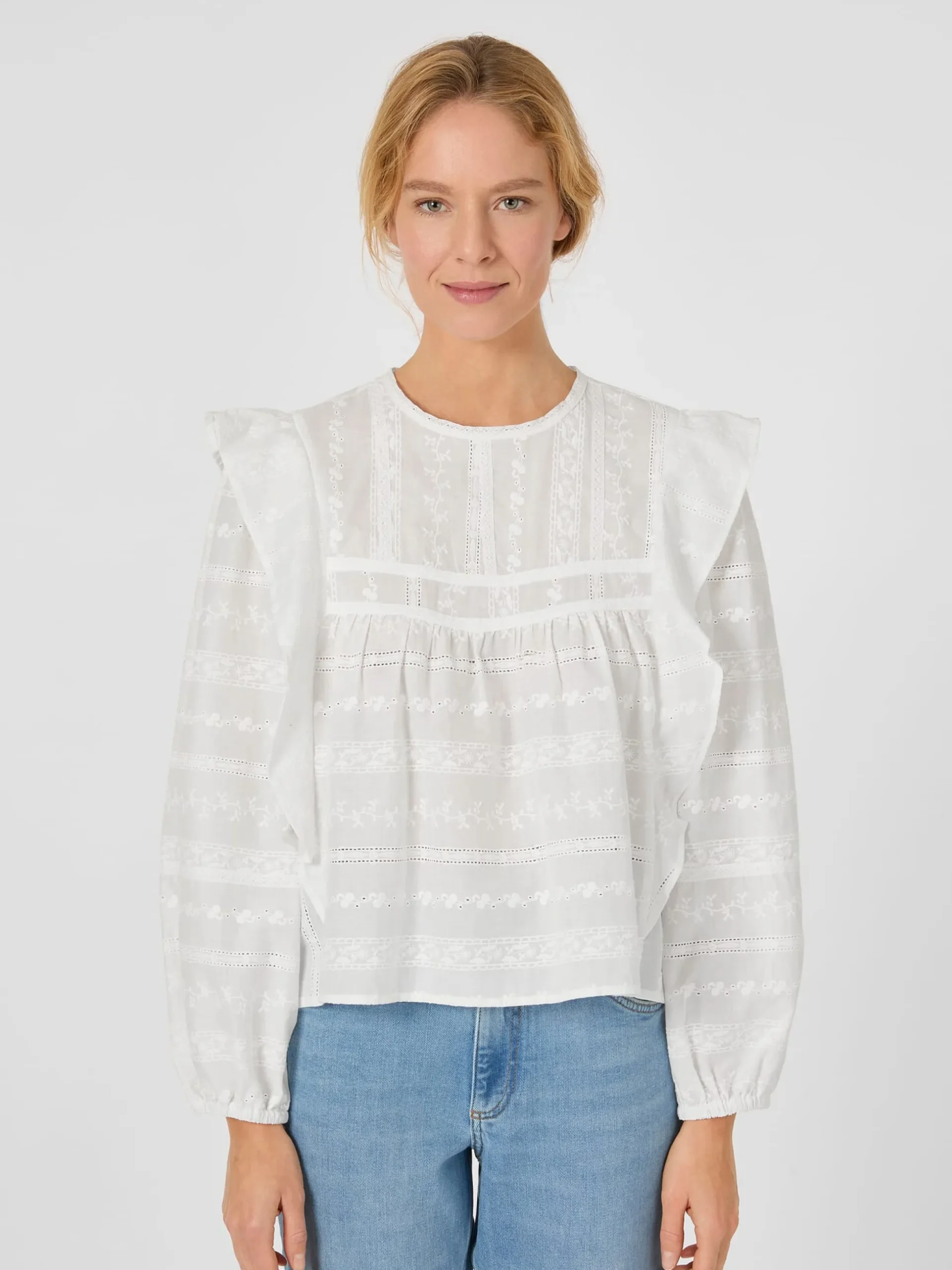 Damen-Stickereibluse mit Volants