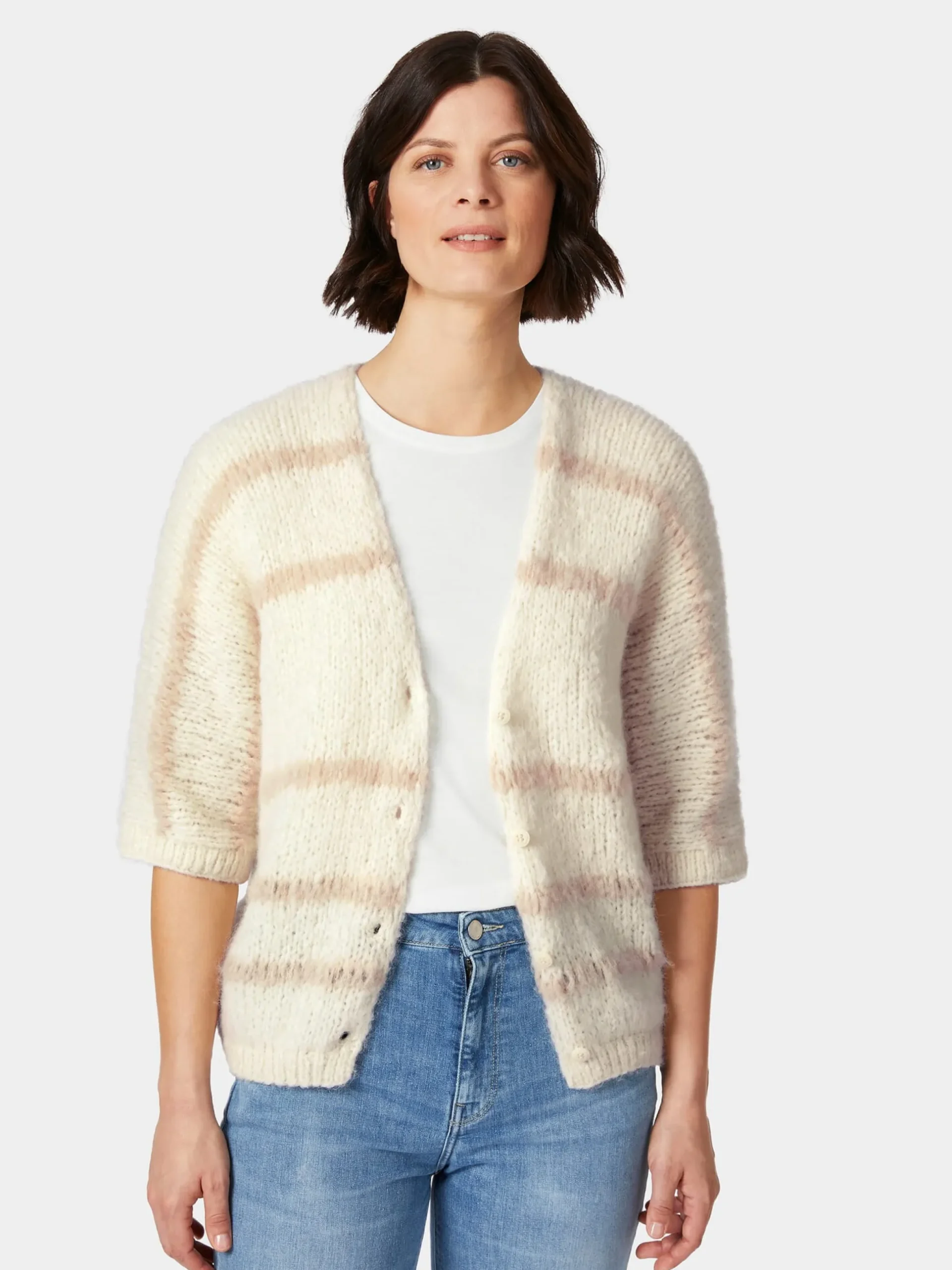 Damen-Strickjacke Halbarm gestreift