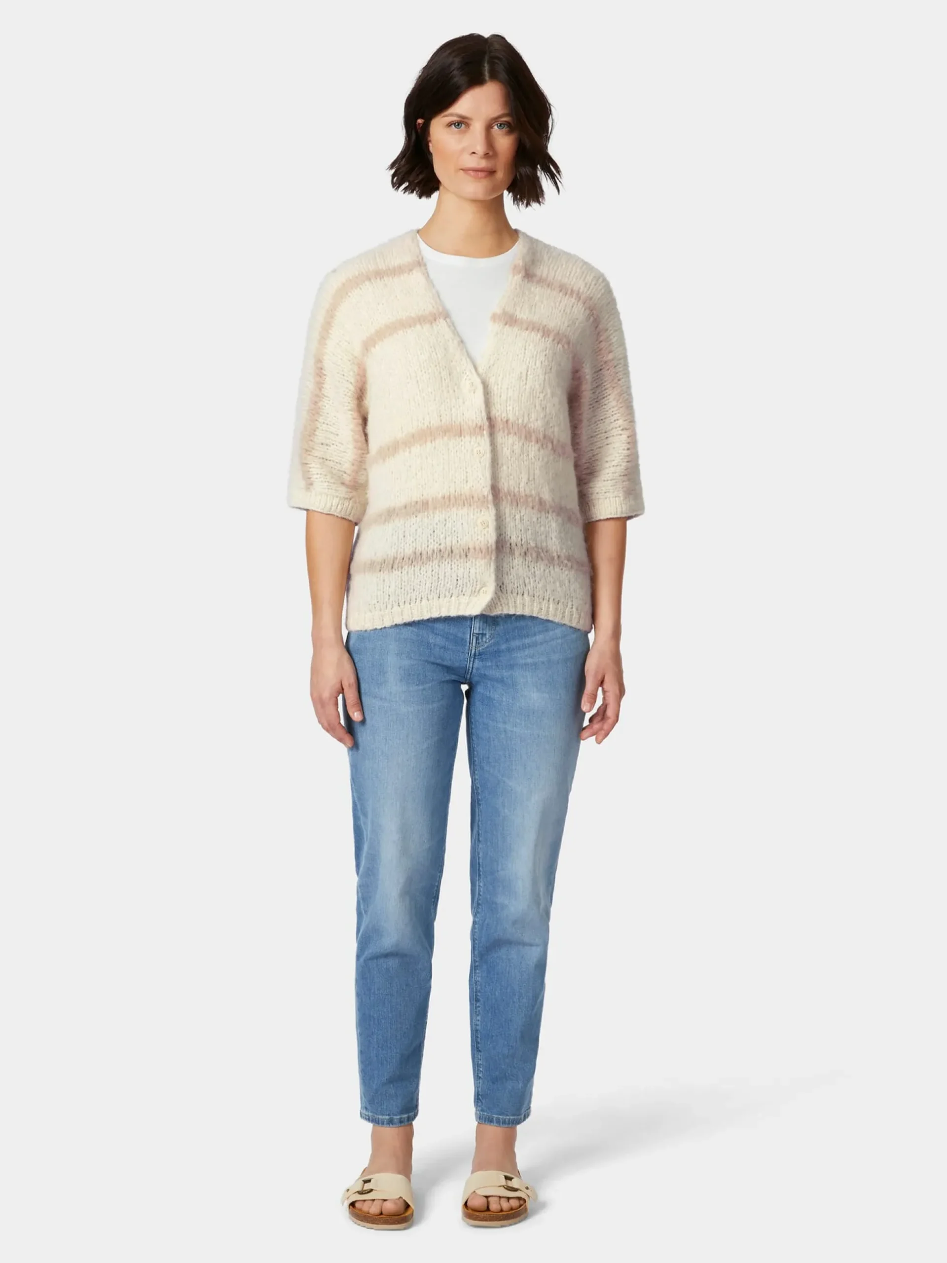 Damen-Strickjacke Halbarm gestreift