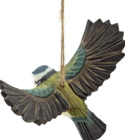 Fliegende Blaumeise Lindenholz handgeschnitzt