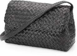 Lederhandtasche geflochten, schwarz