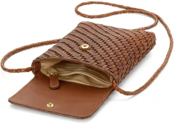 Leder-Handytasche geflochten, Braun