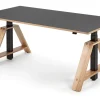 Steh-Sitz-Arbeitstisch Esche und Linoleum