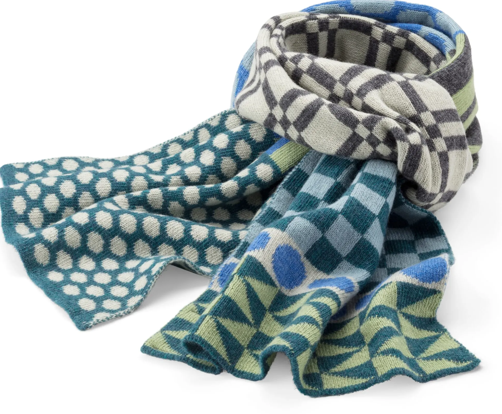 Unisex-Strickschal gemustert, Blau-Grün
